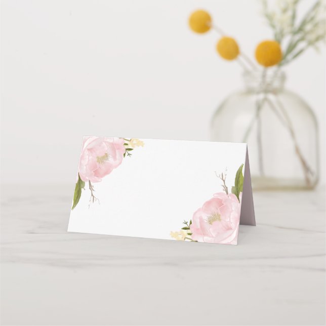 Aquarelle Peonies rose pâle Floral Cartes de Place (Devant)