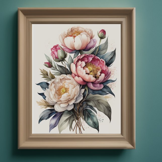 Aquarelle Peonies roses 4:5 Poster (Créateur téléchargé)