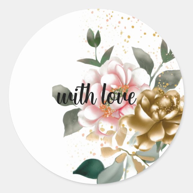 Aquarelle Peonies Sticker en bronze rose (Devant)