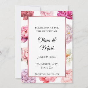 Aquarelle Peony Faire-part de mariage   Or Rose