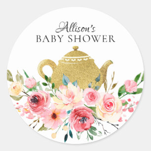 Aquarelle Peony Floral Baby Tea Party Sticker