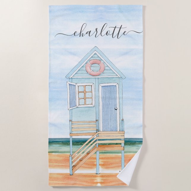 Aquarelle personnalisée Beach Hut Beach Serviette (Devant)