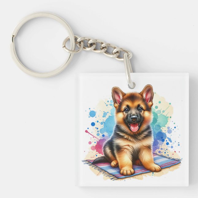 Aquarelle personnalisée Berger Allemand Chien Chie (Devant)