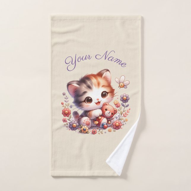 Aquarelle personnalisée Jouer Nom du chaton (Serviette à main)