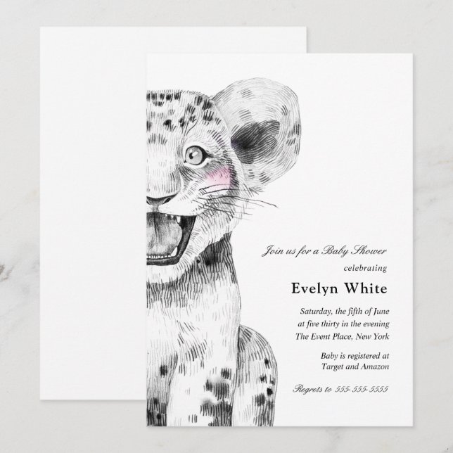 Aquarelle Petit Lion | invitation Baby shower (Devant / Derrière)
