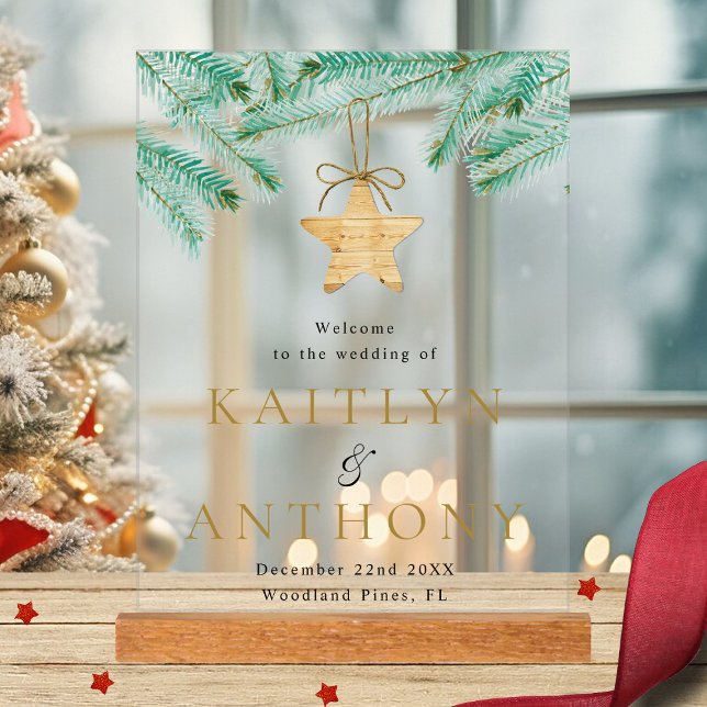 Aquarelle Pine Boughs Mariage d'hiver Bienvenue (Créateur téléchargé)