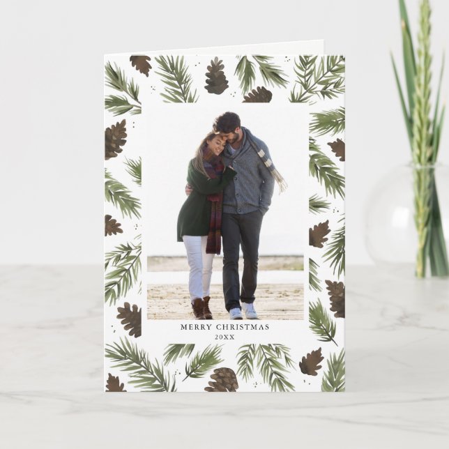Aquarelle Pine Sprigs, Carte de voeux photo (Devant)