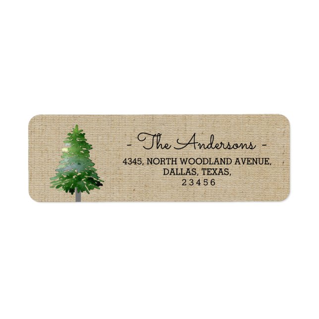 Aquarelle Pine Tree Burlap Étiquette de adresse de (Devant)
