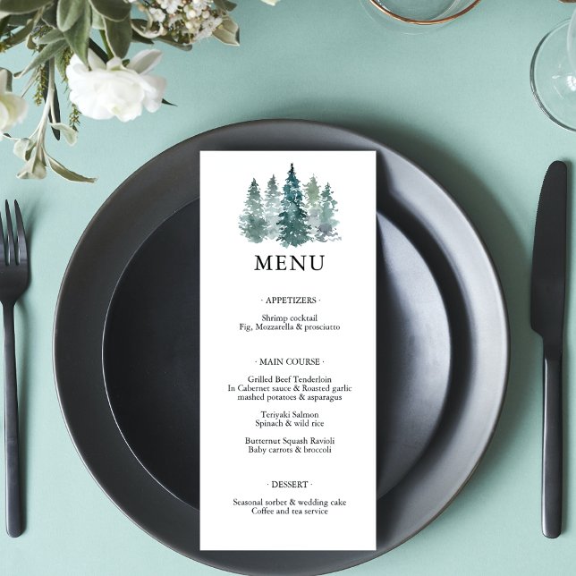 Aquarelle Pine verte Épinette Arbres Mariages MENU (Créateur téléchargé)