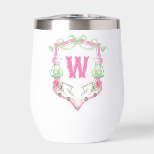 Aquarelle Pink & Green Golf Panier Monogram Crest