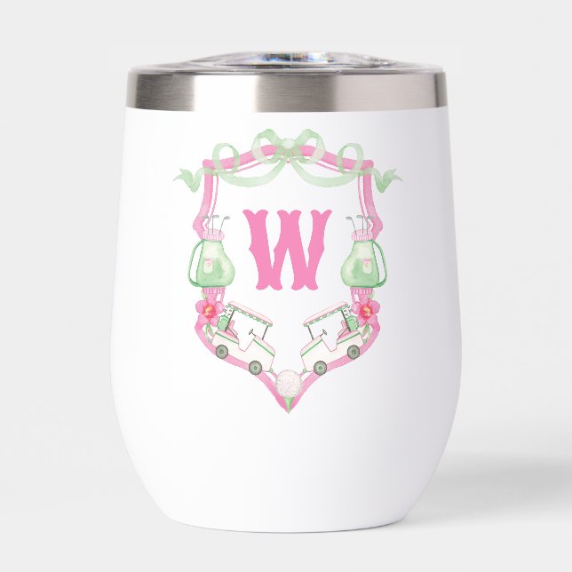 Aquarelle Pink & Green Golf Panier Monogram Crest (Avant)