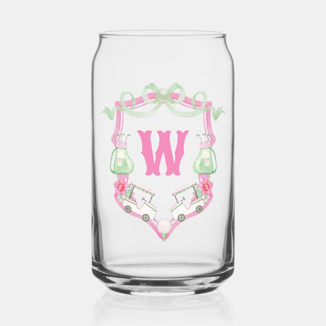 Aquarelle Pink & Green Golf Panier Monogram Crest (Recto)