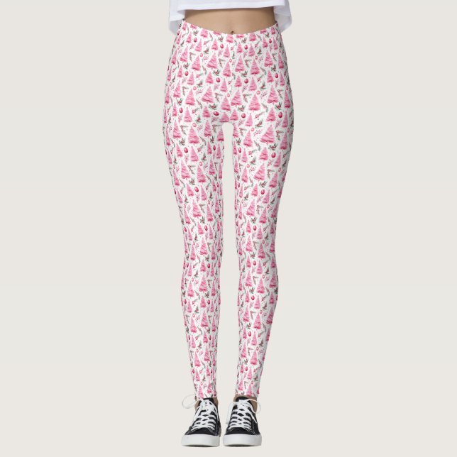 Aquarelle Pink Leggings de Noël (Devant)