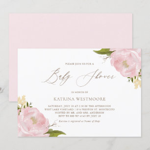 Aquarelle Pink Peonies Baby shower Invitation