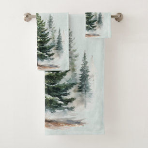 Aquarelle Pins Arbres Pins d'hiver Pine Forêt