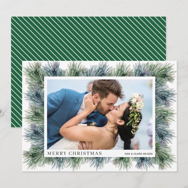Aquarelle Pins d'hiver Cartes photos de Noël (Devant / Derrière)