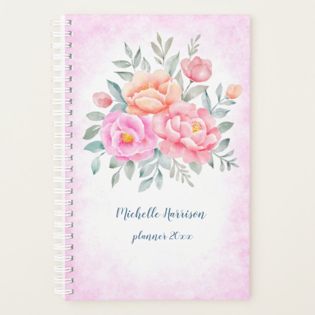 Aquarelle pivoines Rose rose Pêche florale (Devant)
