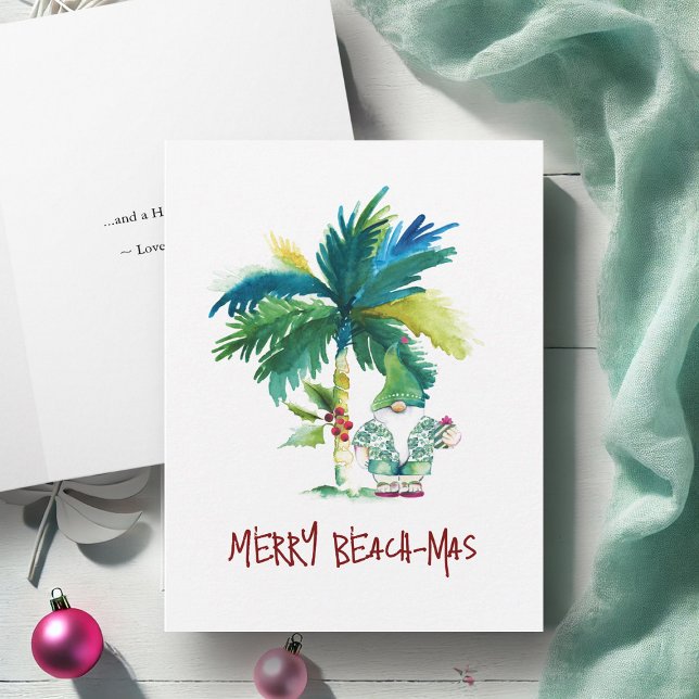 Aquarelle Plage tropicale Plage pliée Cartes de No (Watercolor Christmas cards Florida or Hawaiian beach palm tree Victoria Grigaliunas DoTellABelle)