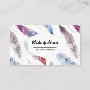 Aquarelle Plumes Carte de visite Boho moderne