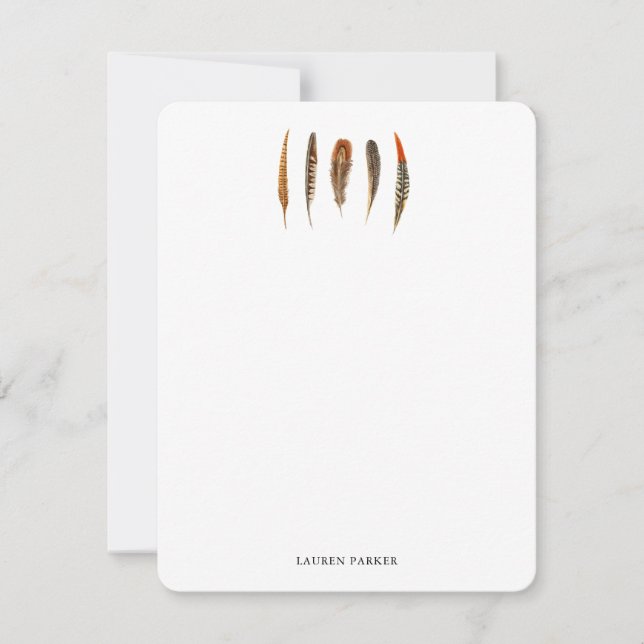 Aquarelle Plumes Rustique Cartes de notes personna (Devant)