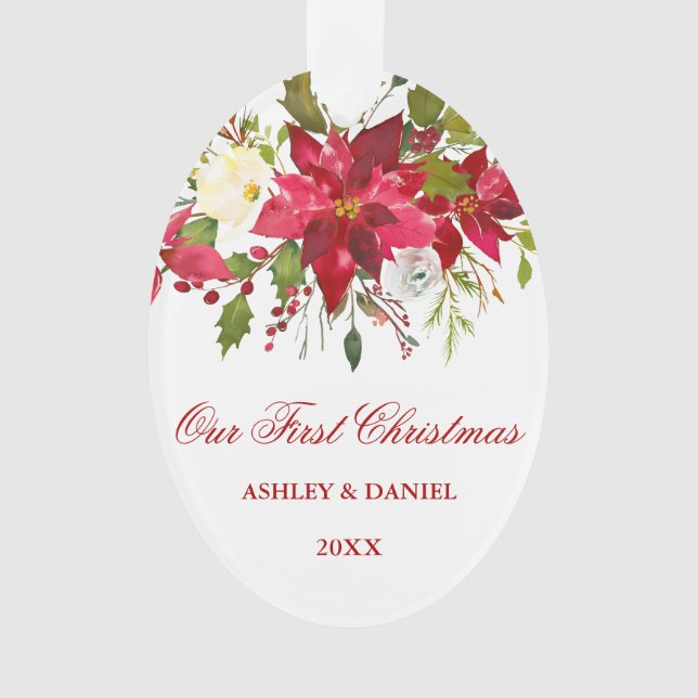 Aquarelle Poinsettia Floral First Christmas Rd (devant)