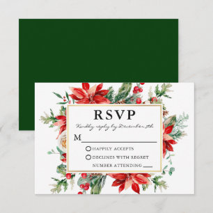 Aquarelle Poinsettia Floral Green Wedding RSVP