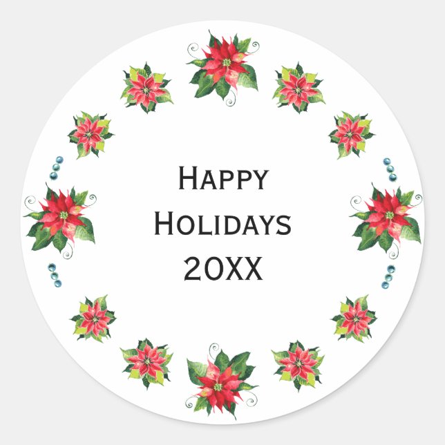 Aquarelle Poinsettia - Sticker du cercle de vacanc (Devant)