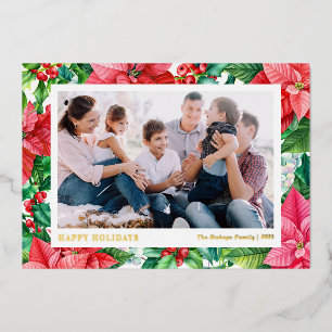 Aquarelle Poinsettias et baies Joyeuses vacances