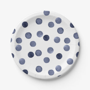 Aquarelle. Point de polka bleu. Assiette en Papier
