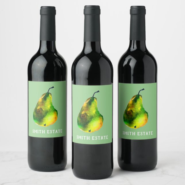 Aquarelle poire vin de fruit vert étiquette (Bouteilles)
