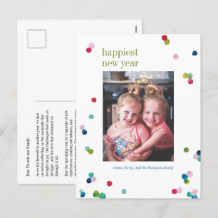 Aquarelle Polka Dot Poms Nouvel An Photo Carte Pos