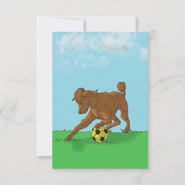 Aquarelle Poodle Brown avec carte de note Ball de  (Devant)