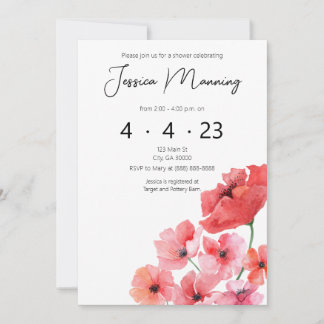 Aquarelle Poppy nuptiale douche Invitation