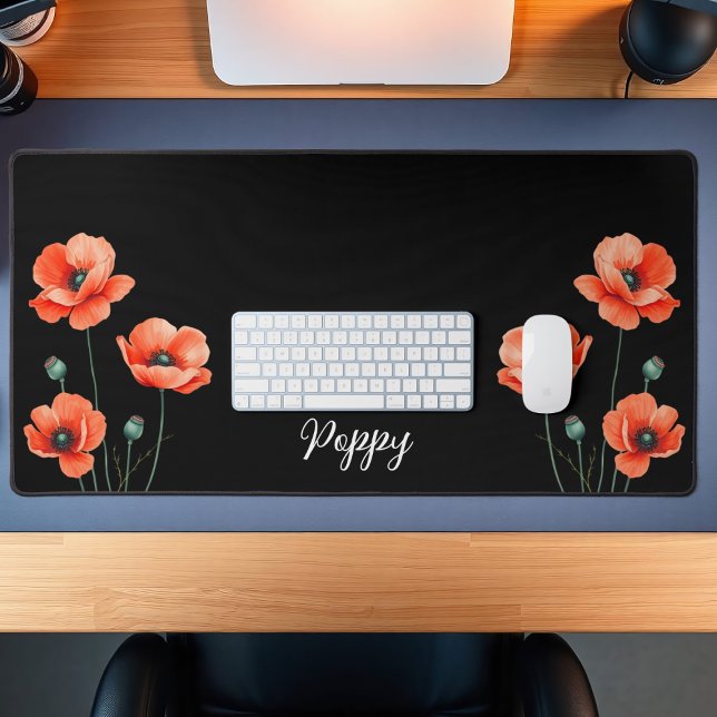 Aquarelle Populaire Fleur Art Nom Floral Desk Mat (Pop your name on this pretty poppy desk mat)