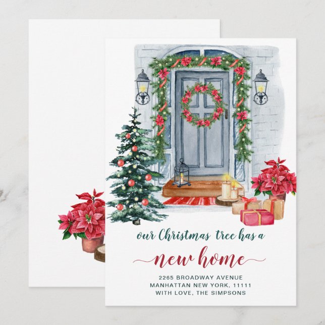 Aquarelle Porte de Noël Faire-part de déménagement (Devant / Derrière)