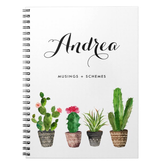Aquarelle Pot Succulents Carnet personnalisé (Devant)