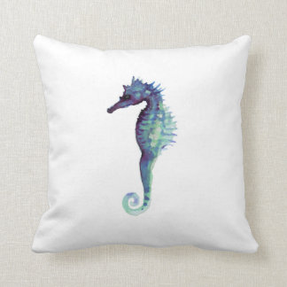 Aquarelle pourpre d'hippocampes de coussin blanc