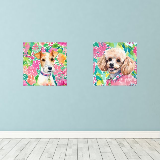 Aquarelle Preppy Palm Beach Portraits de chiens (Parquet)
