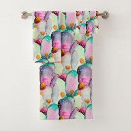 Aquarelle Prickly Pear Cactus Motif
