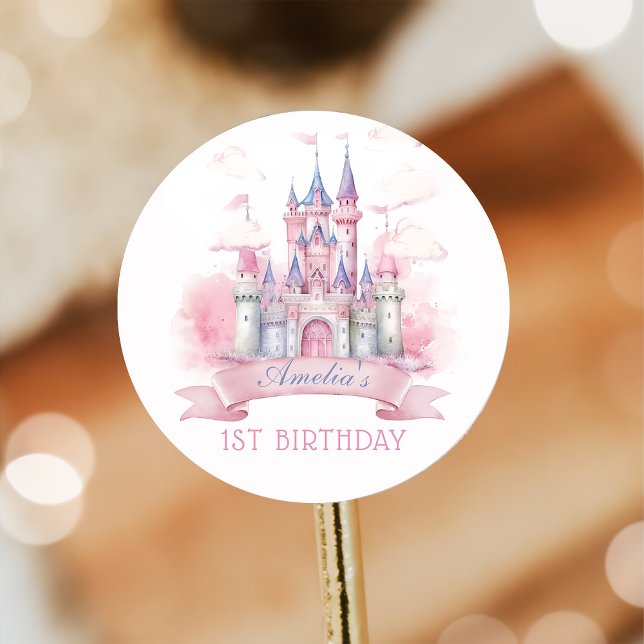 Aquarelle Princess Castle Sticker d'anniversaire (Créateur téléchargé)