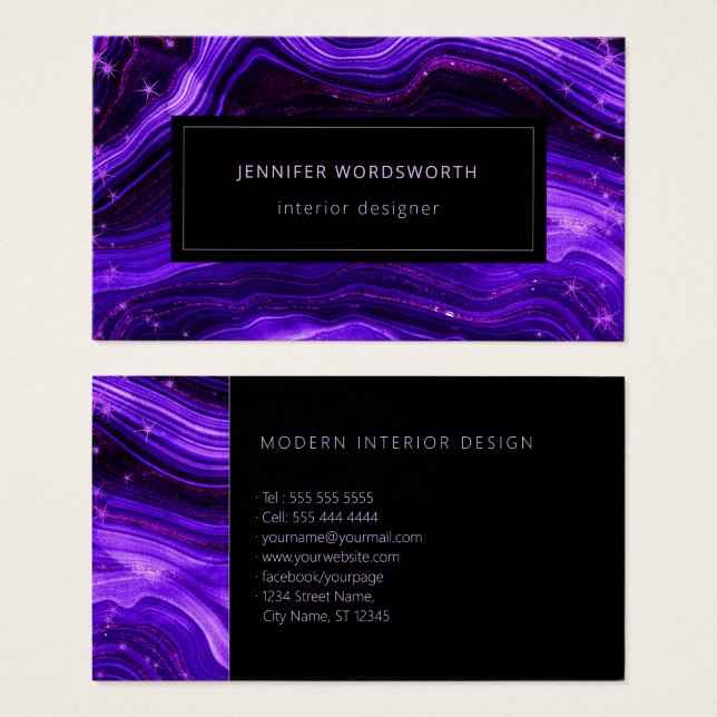 Aquarelle professionnelle moderne Agate Géode viol (Devant & derrière)