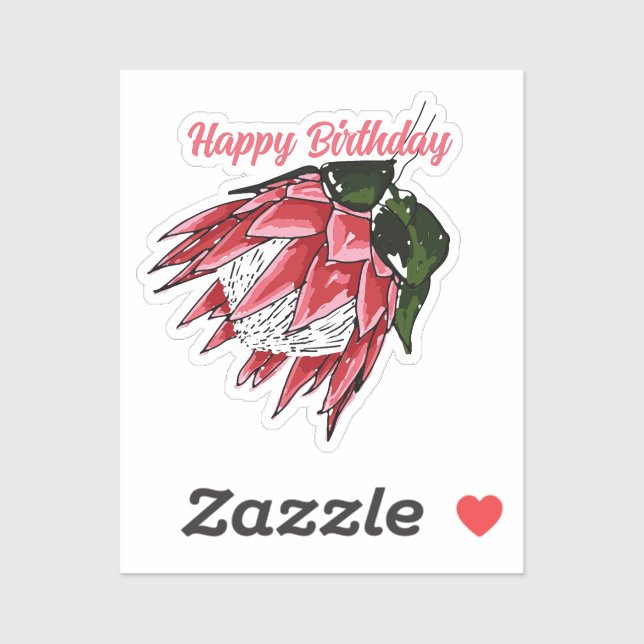 Aquarelle Protea Joyeux Anniversaire Sticker I (Feuille)