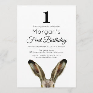 Aquarelle Rabbit 1er Anniversaire Fête Invitation
