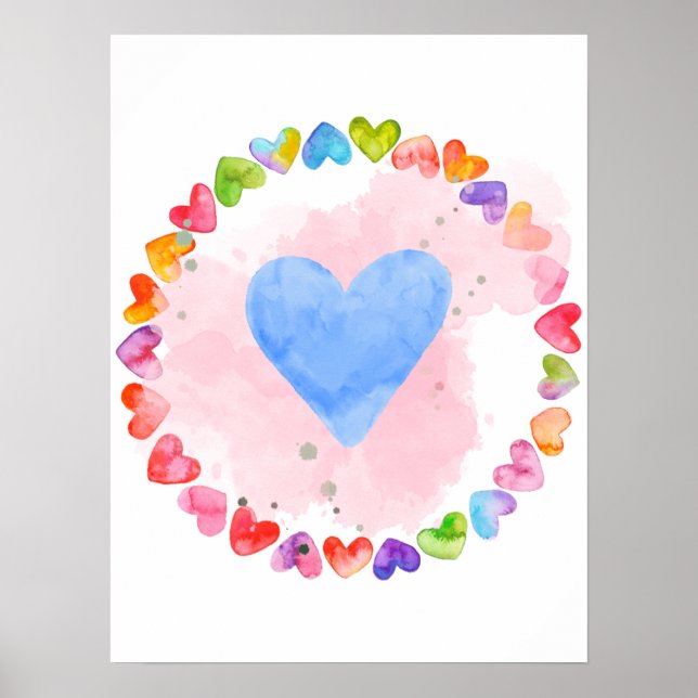 Aquarelle Rainbow Heart Poster (Devant)