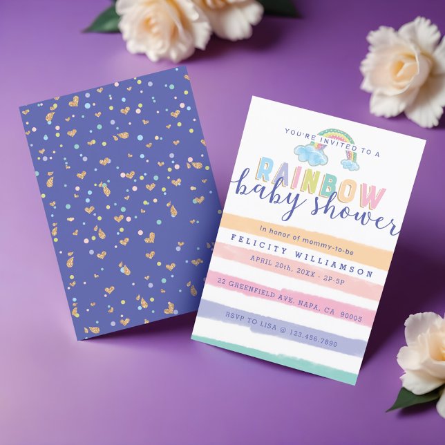 Aquarelle Rainbow Stripes Baby shower Invitation (Watercolor Rainbow Stripes Baby Shower Invitation)