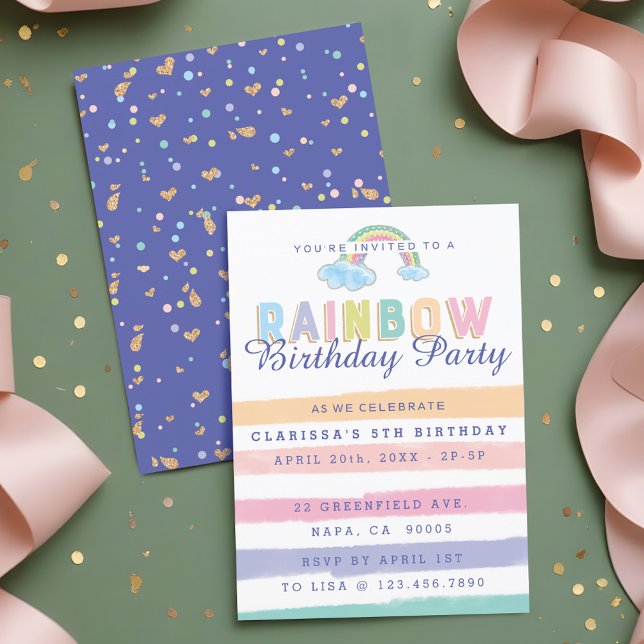 Aquarelle Rainbow Stripes Invitation Anniversaire (Watercolor Rainbow Stripes Birthday Invitation)