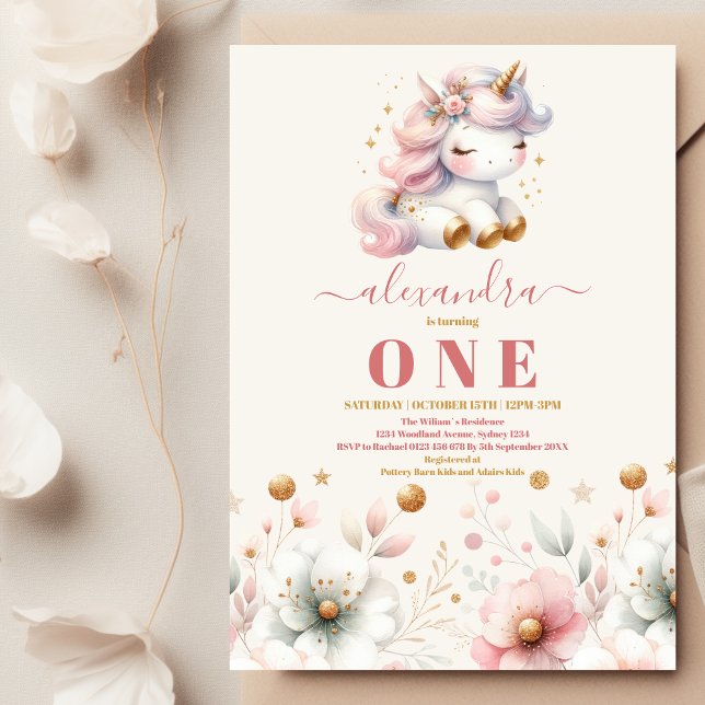 Aquarelle Rainbow Unicorn Anniversaire Invitation  (Créateur téléchargé)