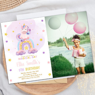 Aquarelle Rainbow Unicorn Invitations d'anniversai