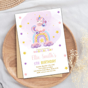 Aquarelle Rainbow Unicorn Invitations d'anniversai