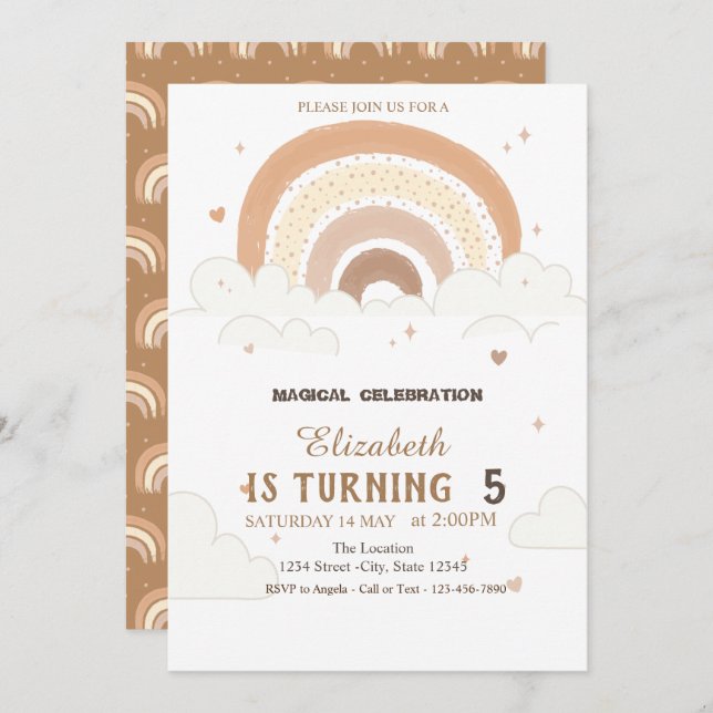 Aquarelle Rainbows Nuages Invitation d'anniversair (Devant / Derrière)